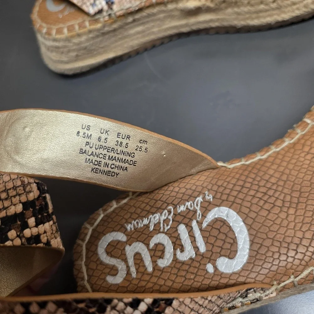 Circus By Sam Edelman Kennedy Sandals Women 8.5 Brown Snake Espadrille Wedge